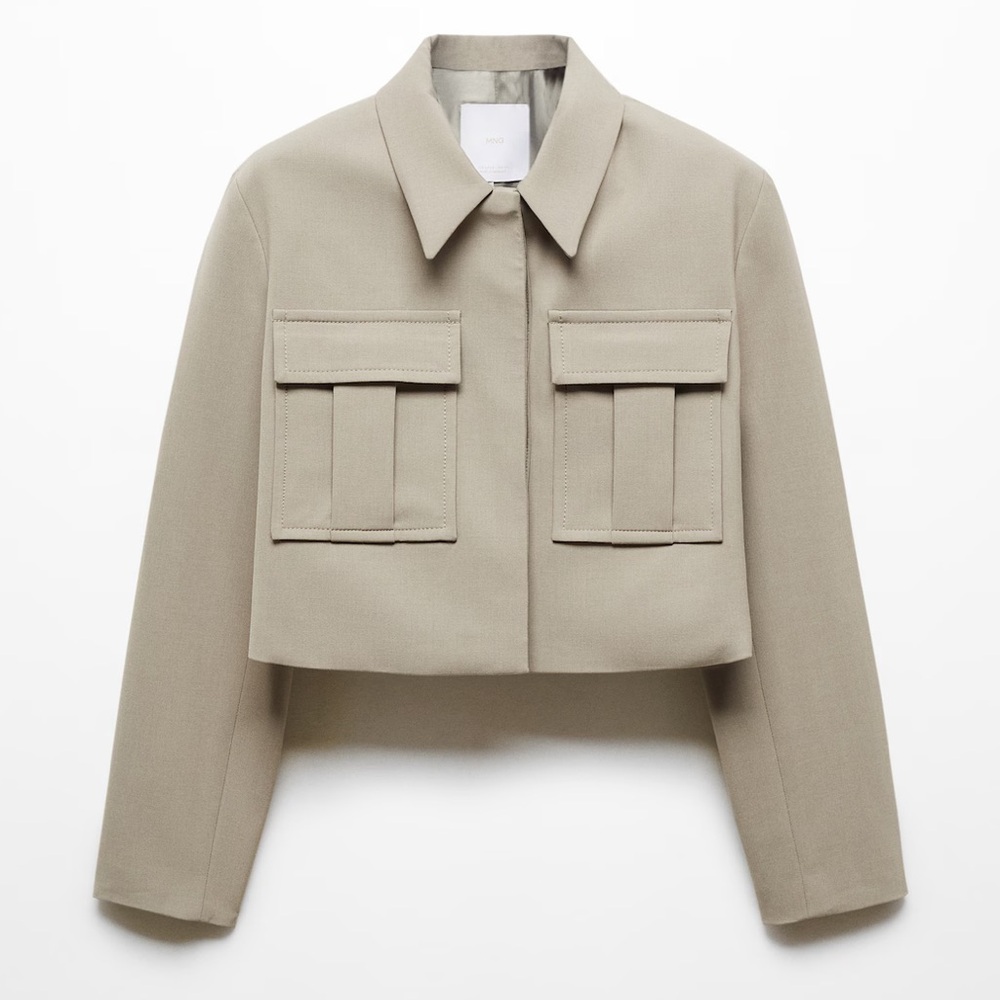 Mango taupe brown grey cropped tailored utility pocket jacket - Picture 8 of 9